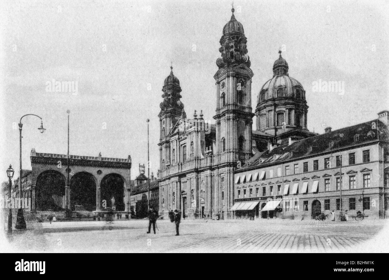 geography/travel, Germany, Munich, Odeonsplatz with Feldherrnhalle and Theatinerkirche, postcard, Theo Stroefer publisher, Munich, circa 1895, Stock Photo