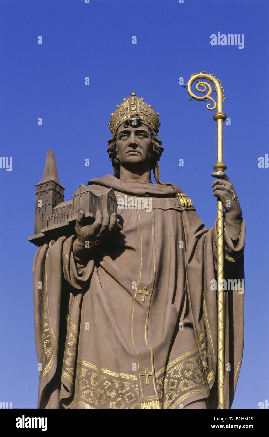 Ansgar, circa 801 - 3.2.865, Franconian glergyman, Saint, Bishop of Hamburg 831 - 865, portrit, sculpture by Engelbert Peiffer, 1881 - 1883, Trost Bridge, Hamburg, , Stock Photo