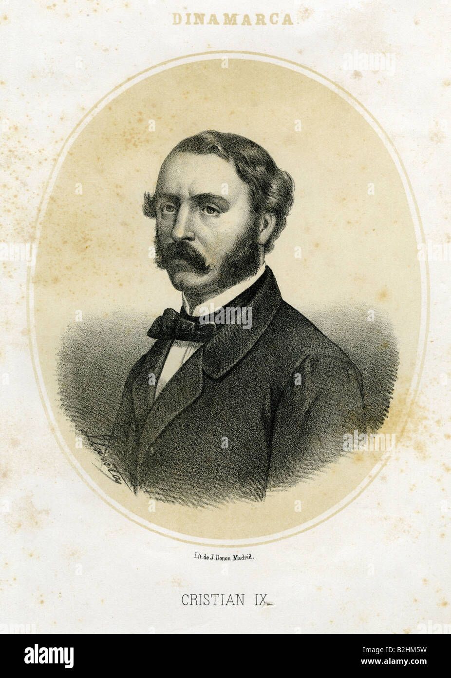 Christian IX, King of Denmark, 8.4.1818 - 29.1.1906, lithograph, by J. Donon, Madrid, Spain, mid 19th century, Stock Photo