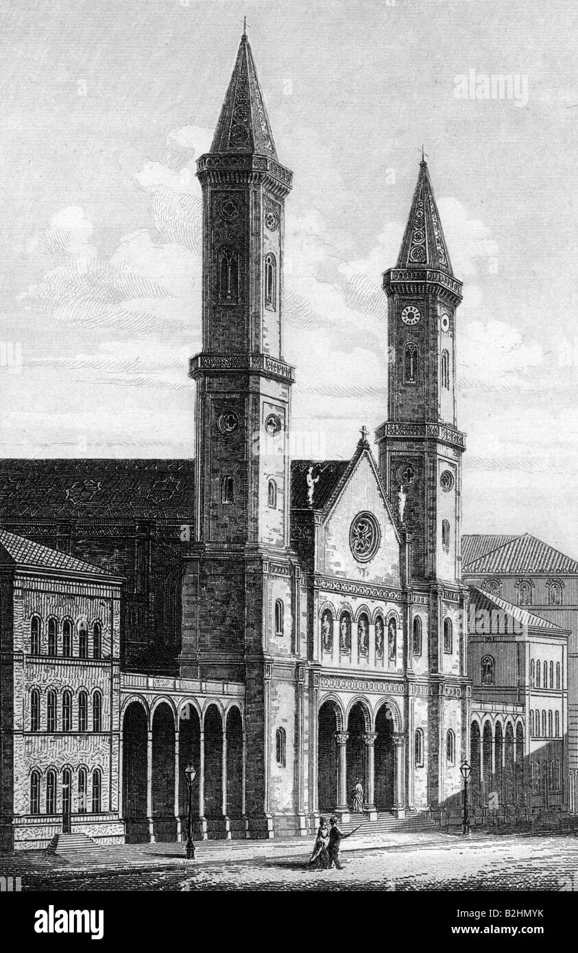 Friedrich von gartner exterior view wood engraving hires stock