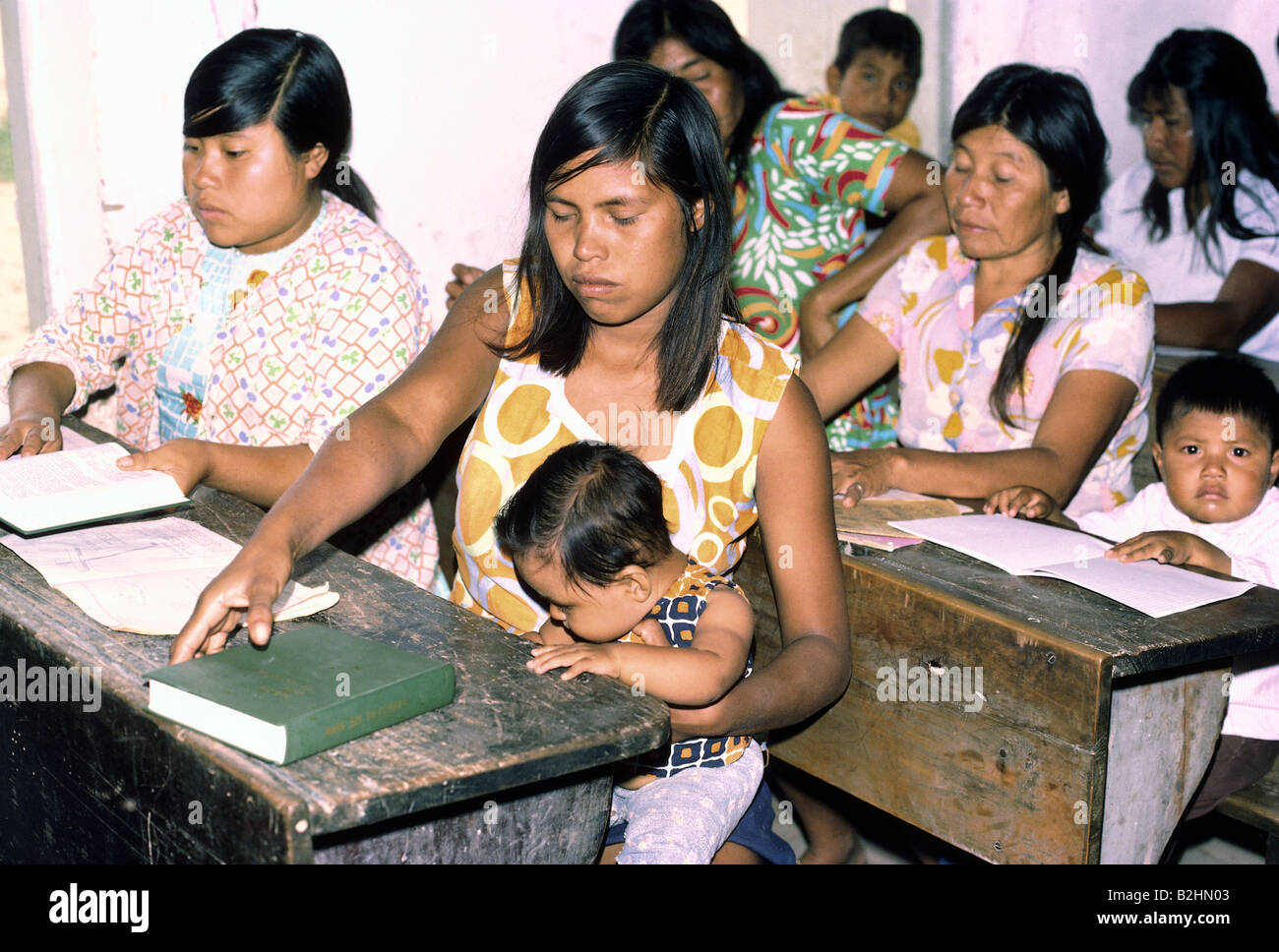 people, women, indigenous women in a catholic mission school, Chaco, Paraguay, ethnic, ethnology, Central America, indigena, for Stock Photo