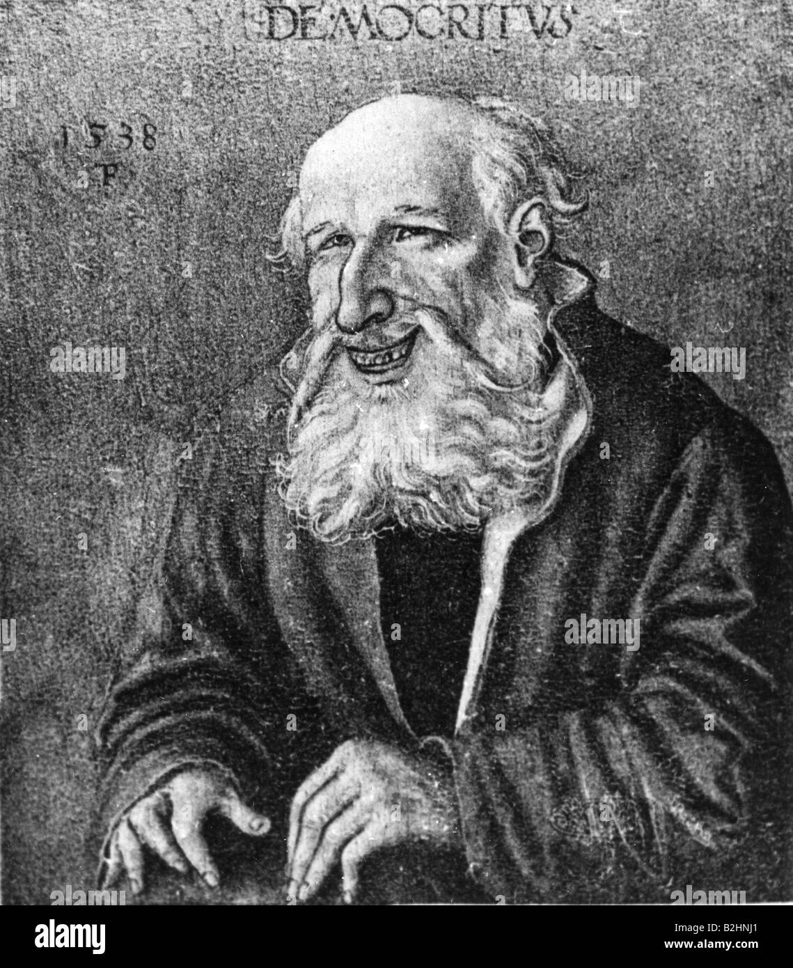 Democritus von Abdera, circa 465 - 365 BC, Greek philosopher, half length, after anonymous painting, 1538, Stock Photo