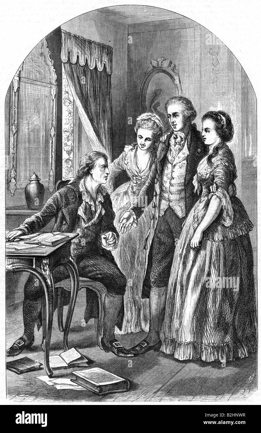 Schiller, Friedrich, 10.11.1759 - 9.5.1805, German author/writer, working on the drama 'Don Carlos' 1783 - 1787, engraving, 19th century, , Stock Photo