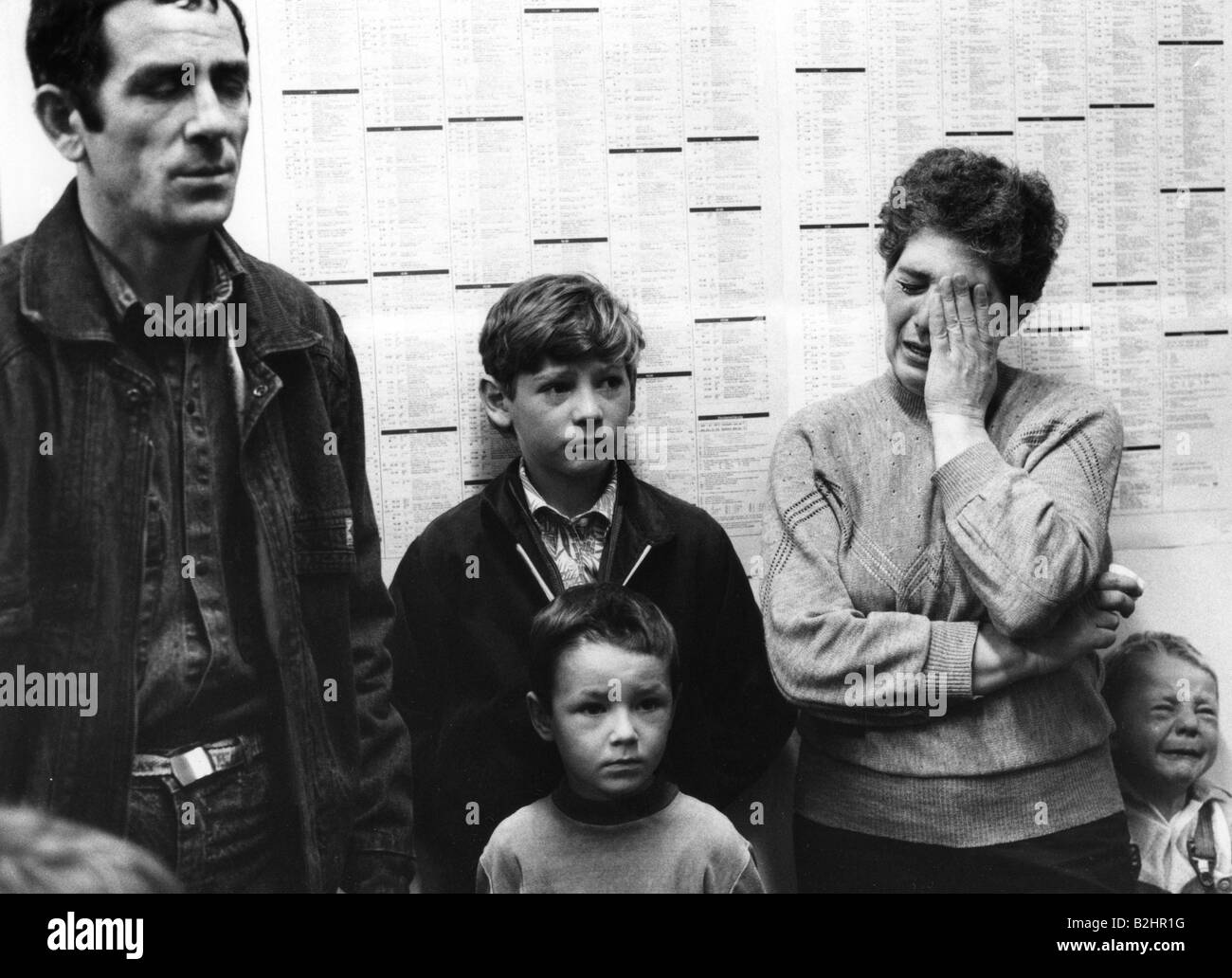 people, refugees, ethnic Germans from Romania are denied to stay, Migration Camp, Nuermberg, 19.10.1990, Stock Photo