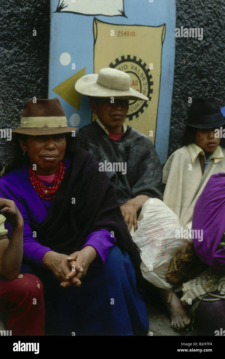 people, women, Ecuador, woman on market, Ambato, South America, indigenous, native, sitting, sit, hat, hats, SOAM, Stock Photo