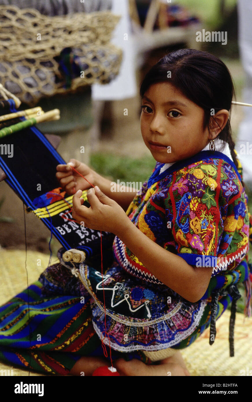 people, children, Guatemala, girl working at loom, Central America, indigenous, native, weaving, child, work, CEAM, Stock Photo