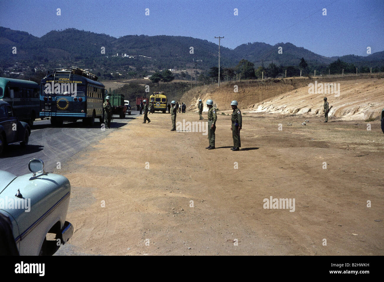 geography / travel, Guatemala, politics, state of emergency, military controlling cars, 1968, Stock Photo