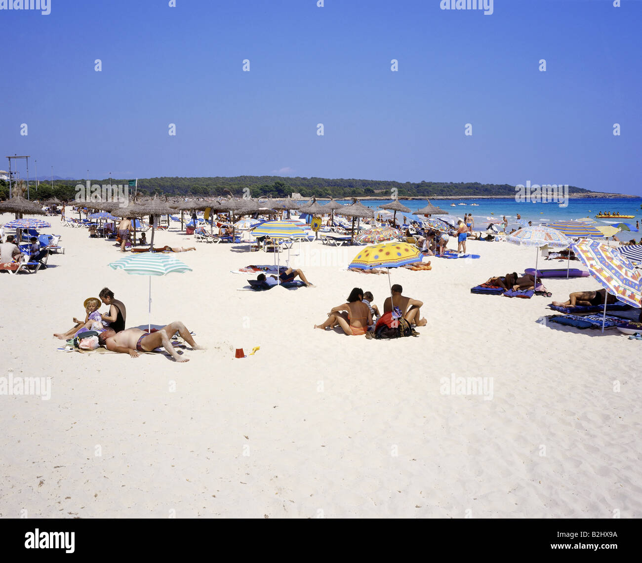geography / travel, Spain, Balearic Islands, Majorca, Sa Coma, beach, holiday, holidays, vacation, tourists, holiday, bath, sea, , Stock Photo