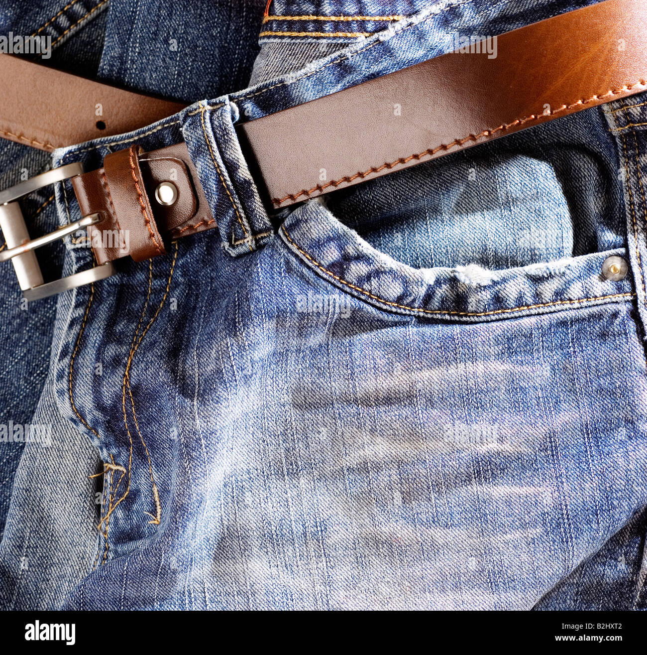 Jeans with belt Stock Photo Alamy