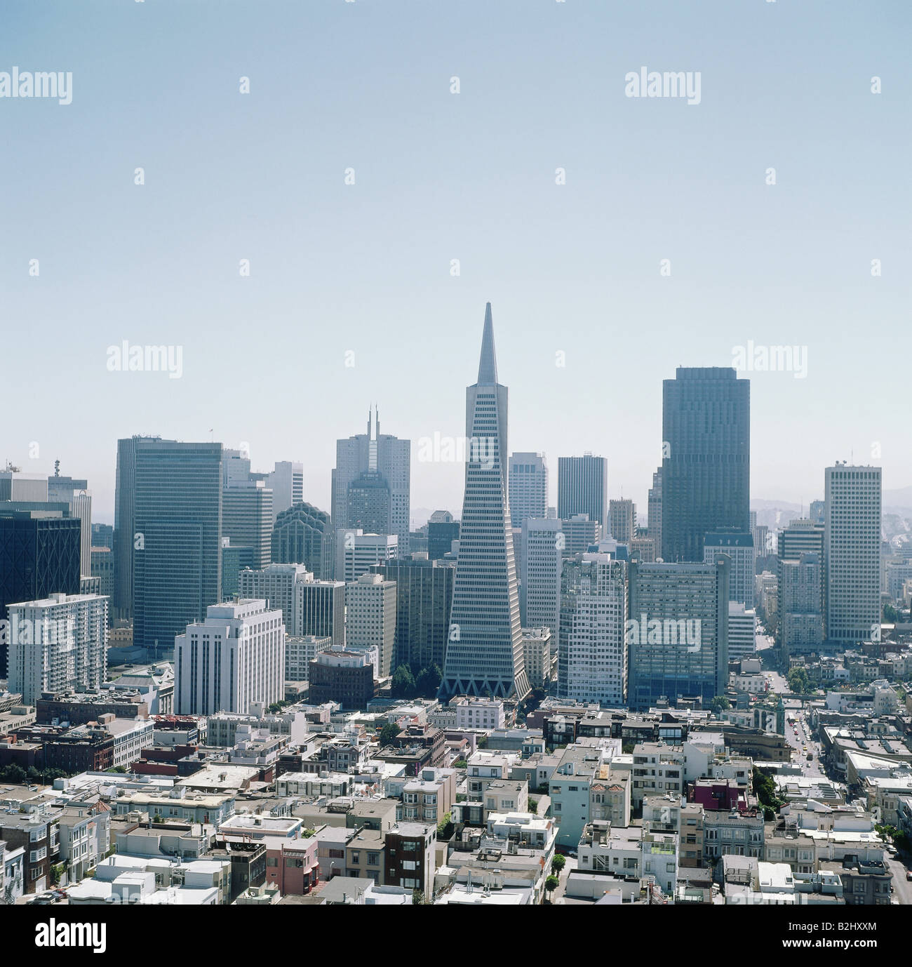 geography / travel, USA, California, San Francisco, city view with Transamerica building, architecture, look from the Coit Tower,  pyramid , Stock Photo