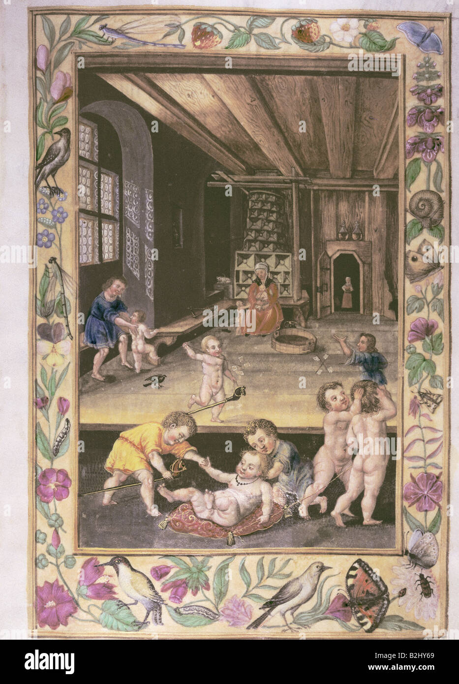 alchemy, allegory, childrenS s room, miniature, 'Splendor Solis', Augsburg, circa 1600, Germanisches Nationalmuseum, Nuremberg, , Stock Photo