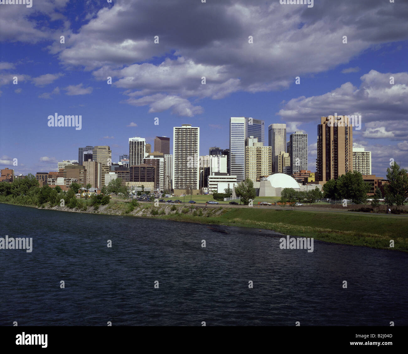 geography / travel, Canada, Calgary, overviews, Bow River, skyline, view, overview, Stock Photo
