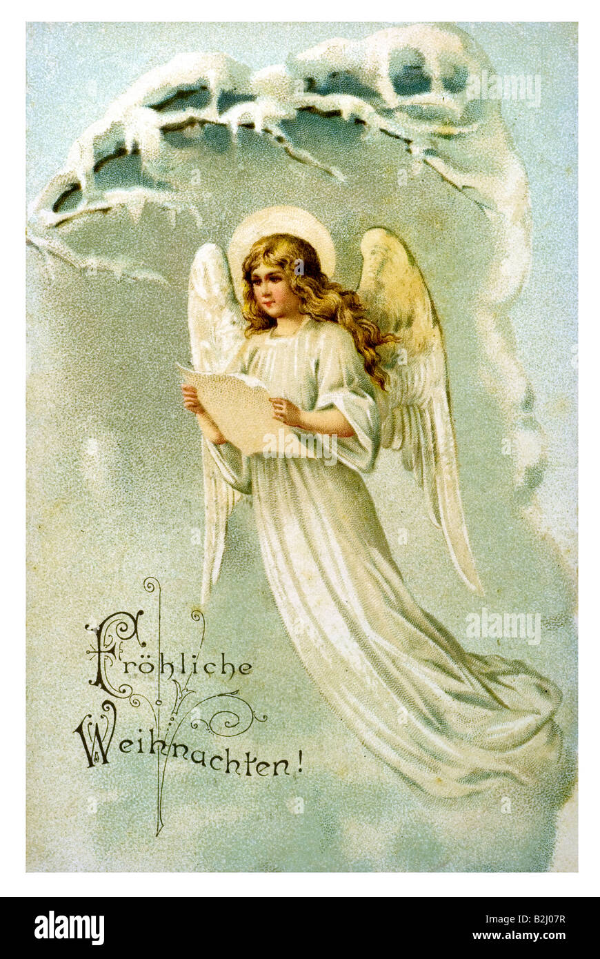Postcard motive child angel in heaven 19th century Germany Stock Photo