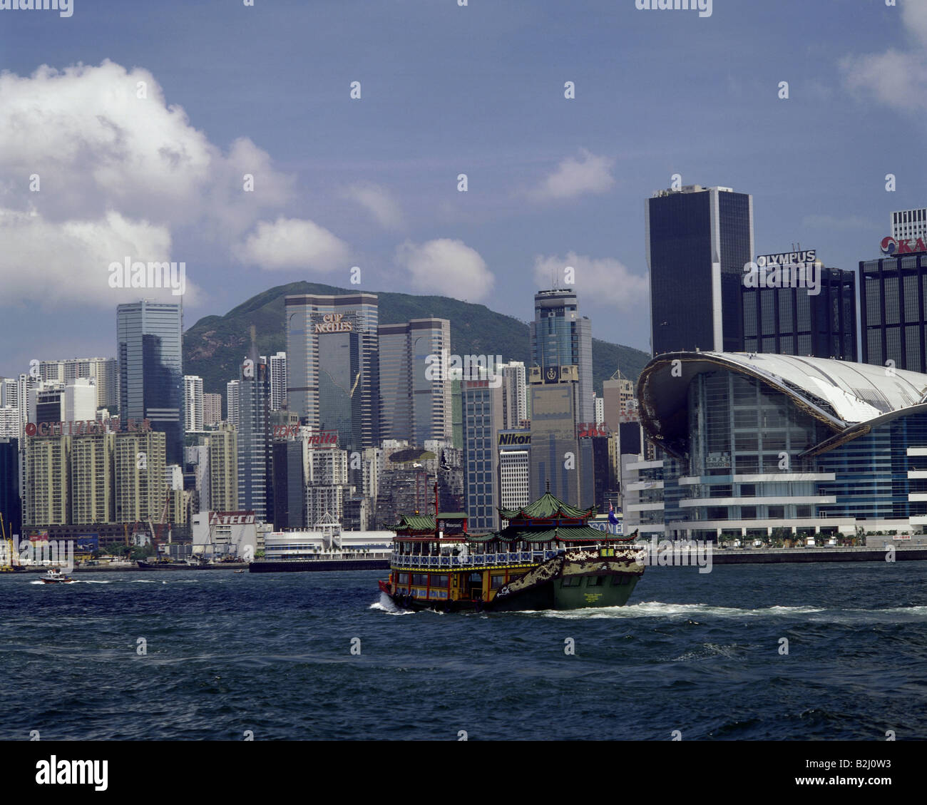 geography / travel, Hong Kong, overviews, skyline, boat, tourism, , Stock Photo