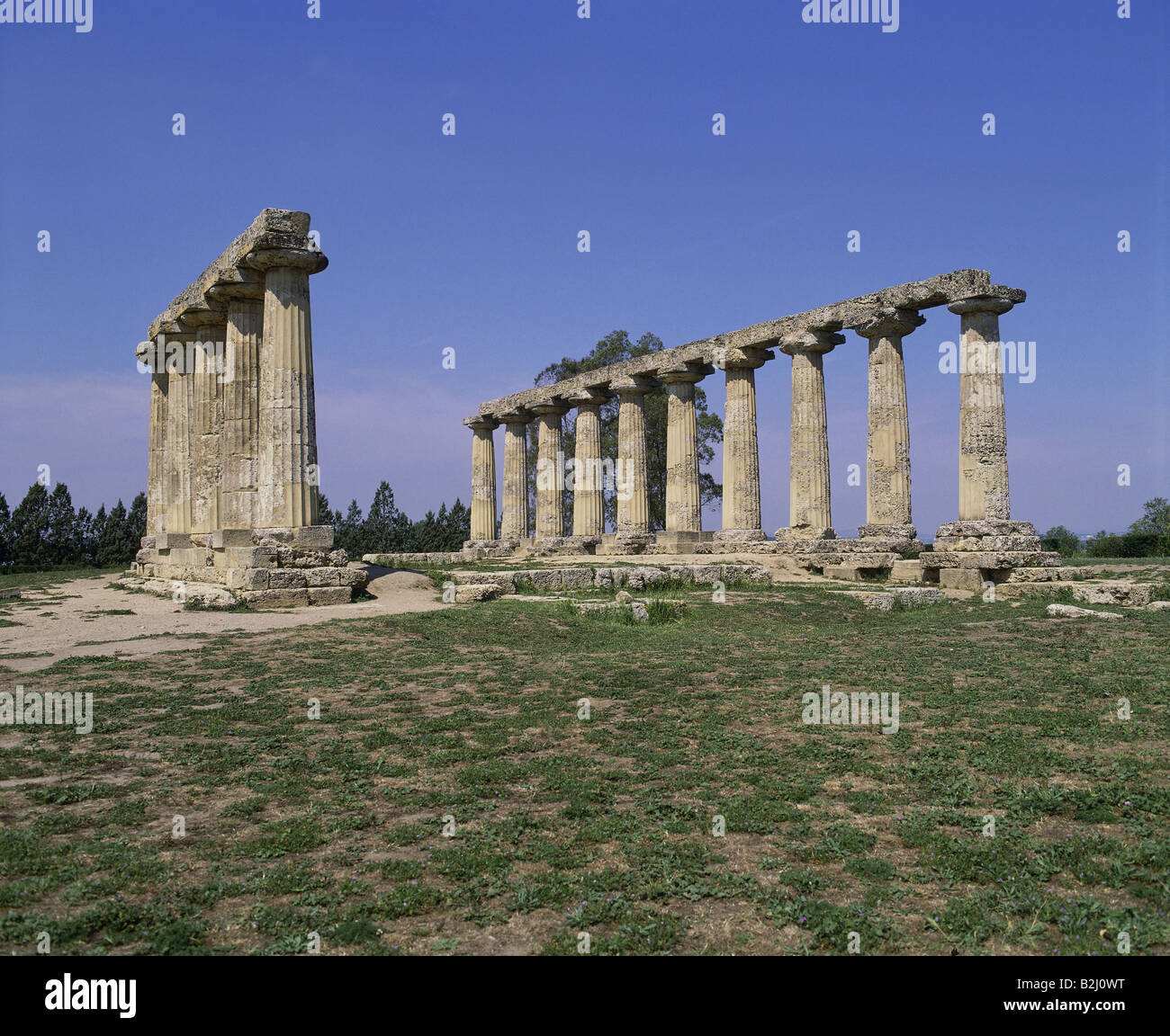 geography / travel, Italy, Metaponto, Table of Paladine, remains, Dorian temple, 6th century BC ruin, archaeology, ancient, colu Stock Photo