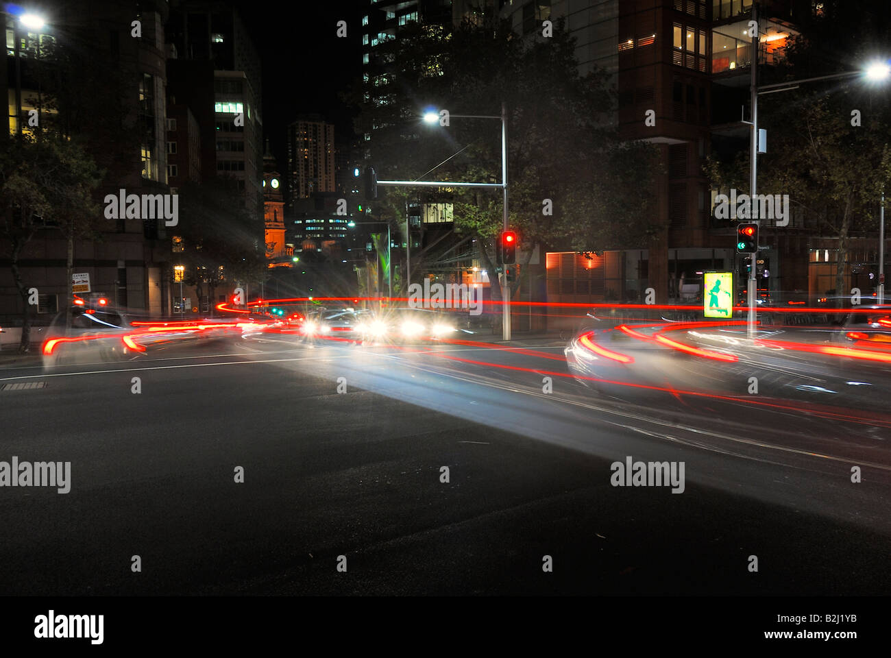 road traffic tracers Sydney city night New South Wales Australia Streetlights Stock Photo