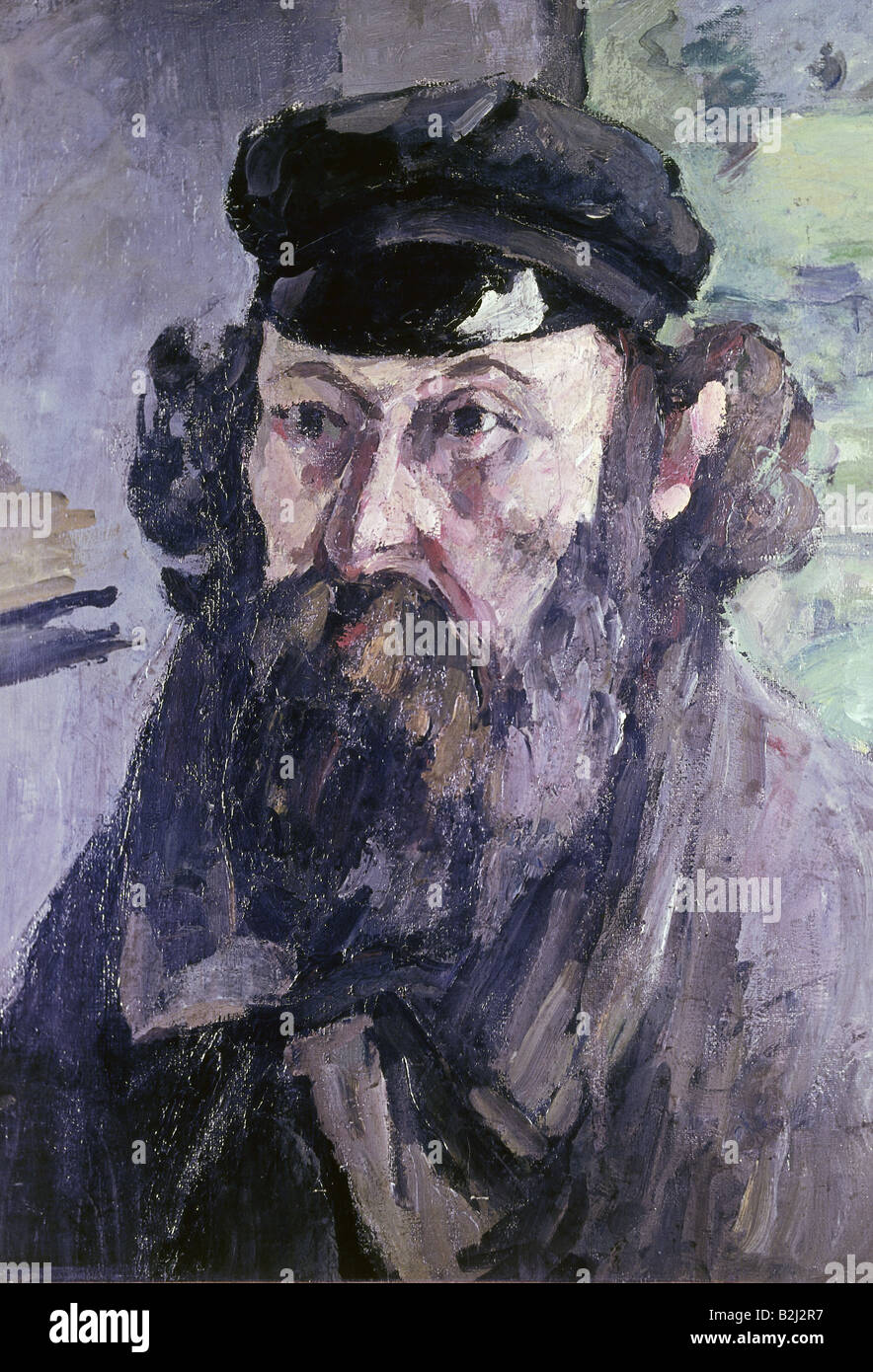 fine arts, Cezanne, Paul (1839 - 1906), painting 'self portrait with a Casquette', 1873 - 1875, oil on canvas, The Hermitage St. Petersburg, Russia, Artist's Copyright has not to be cleared Stock Photo