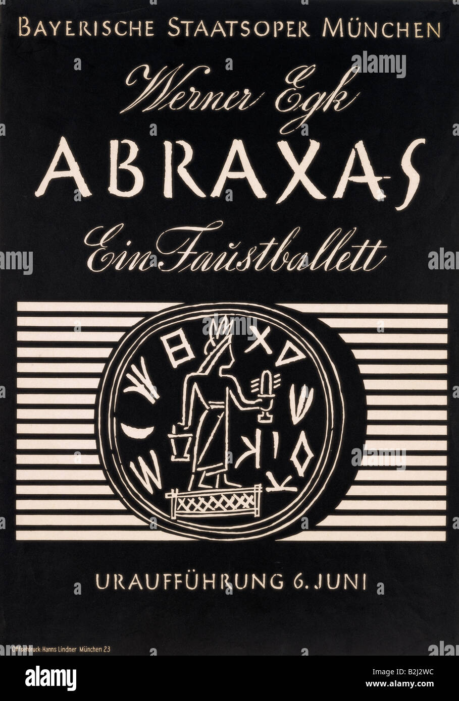 advertising, theatre / theater, Bavarian State Opera, Munich, Werner Egk, 'Abraxas - Ein Faustballett', premiere, 6.6.1948, advertisement, Stock Photo