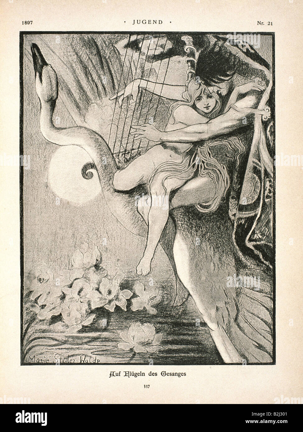press/media, magazines, 'Jugend', Munich and Leipzig, 2. volume, number 21, 1897, drawing by Marie Stüler-Walde, 'Auf Flügeln des Gesanges',  , Stock Photo