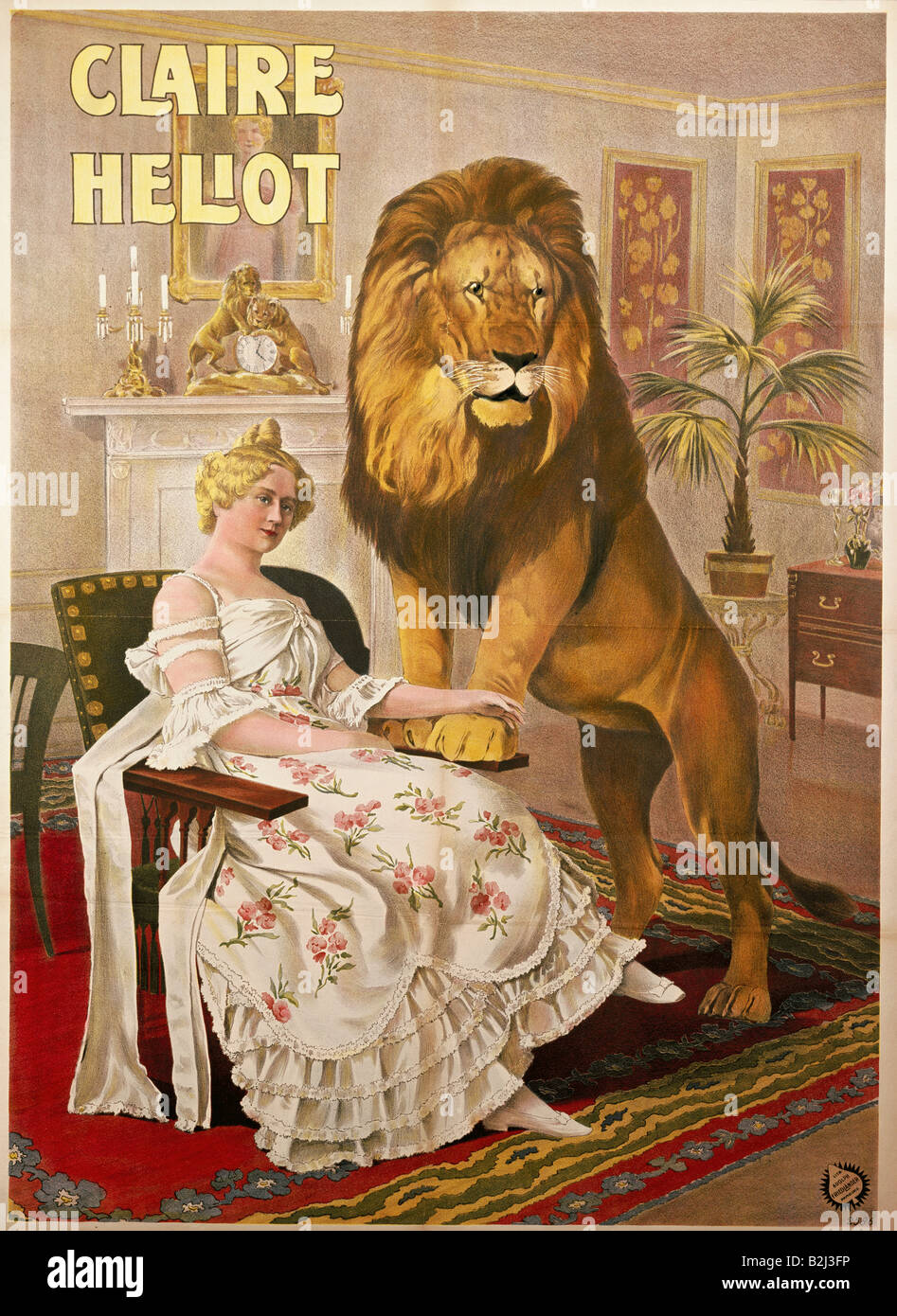 advertising, circus, poster showing the lion tamer 'Claire Heliot', colour lithograph, Adolph Friedlaender publishing house, Hamburg, Germany, 1903, Stock Photo