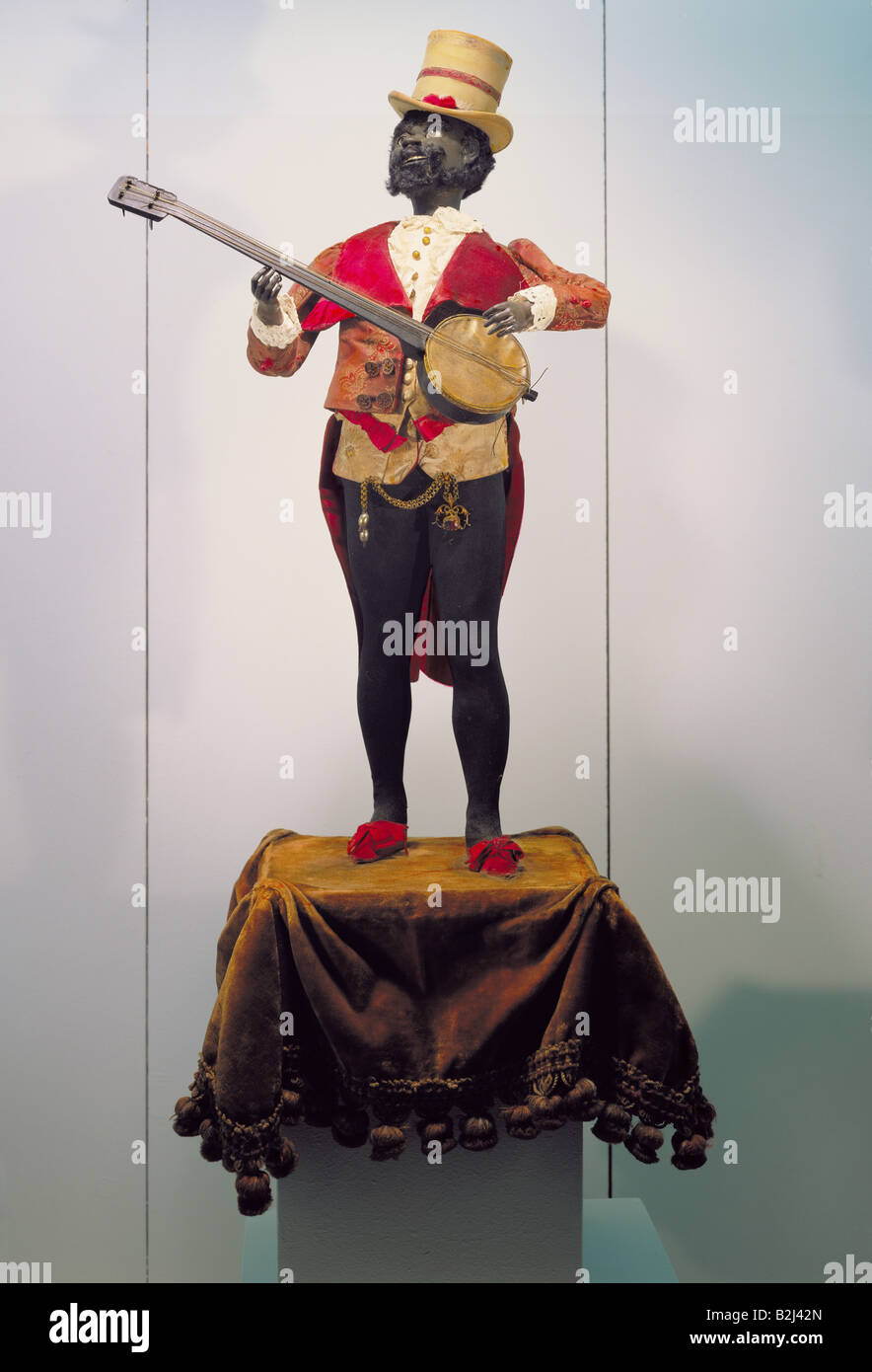 toys, mechanical toys, figures, "Banjo playing Negro", papermache