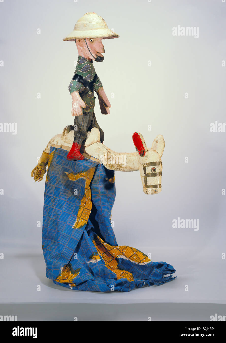 theatre, puppet theatre, rod puppet, French colonial soldier, wood and textile, Bambara, Mali, 20th century, Stadtmuseum, Munich, puppets, Africa, fine arts, handcraft, colonialism, France, European, people, historic, historical, Stock Photo