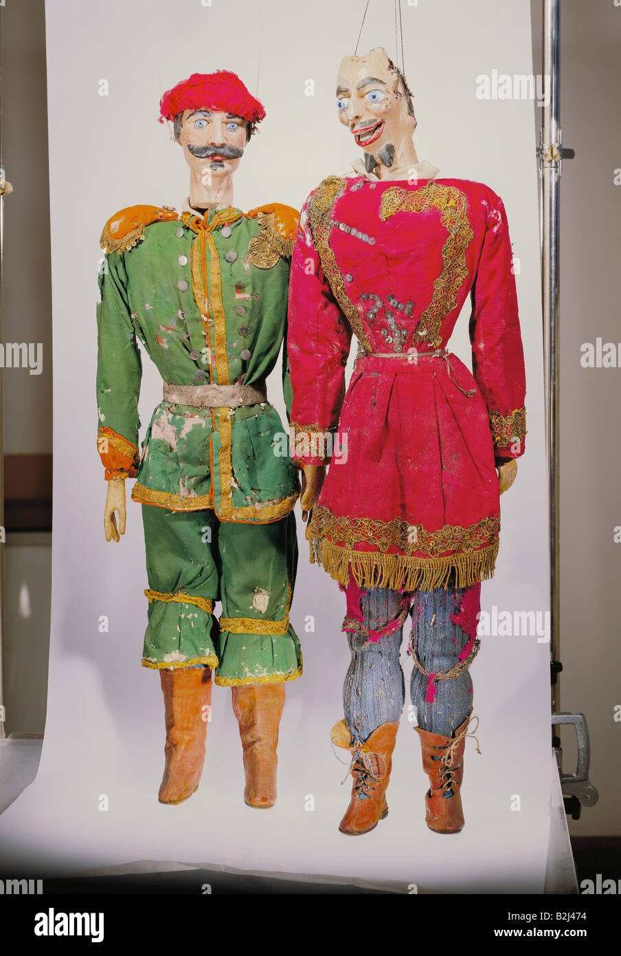 theatre, puppet theatre, young nobleman and Mephistopheles, play "Faust", prop of