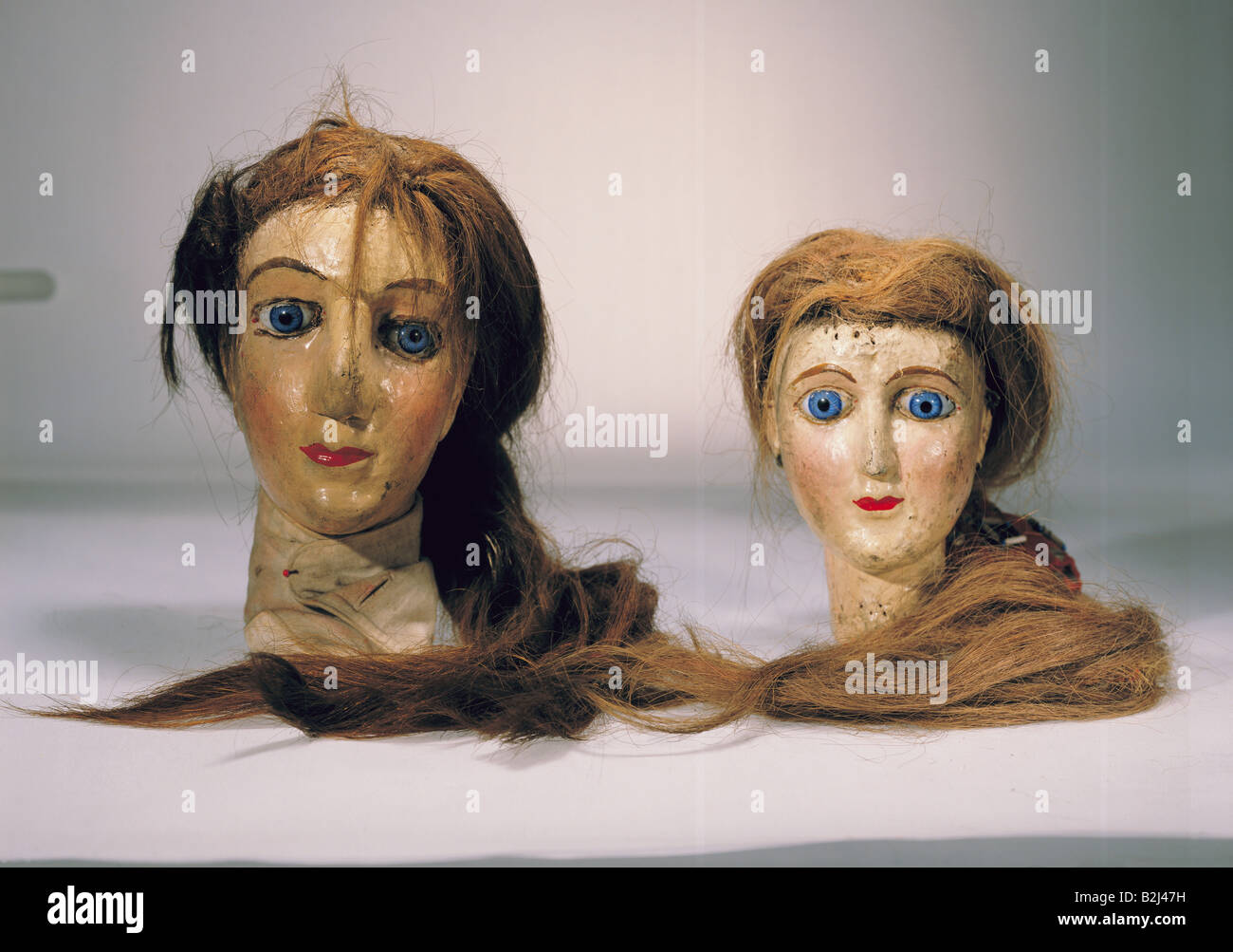 theatre, puppet theatre, marionettes, female heads, South Germany, 19th century, Stadtmuseum, Munich, figures, puppets, women, fine arts, handcraft, historic, historical, people, woman, Stock Photo