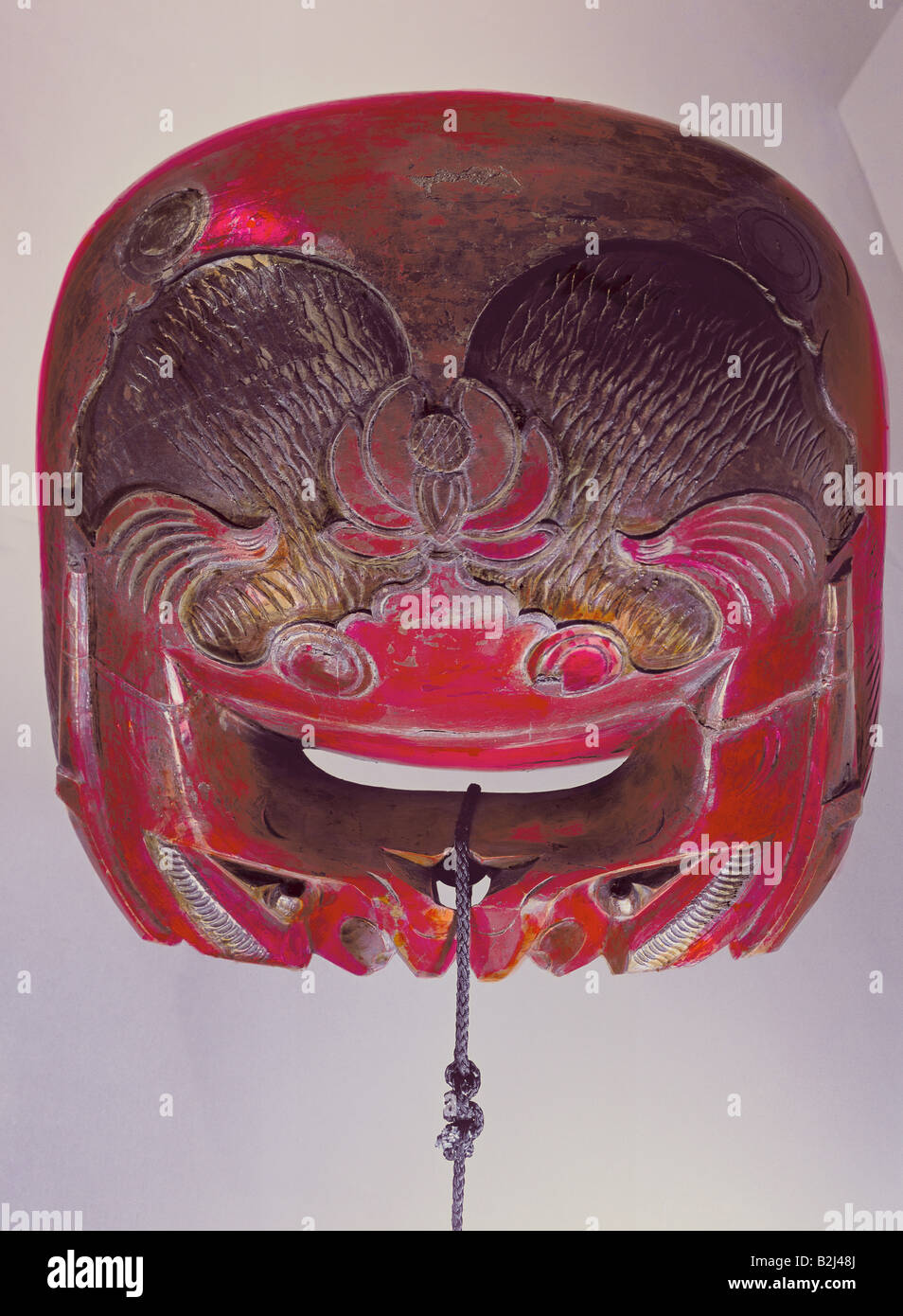 music, instruments, bell, wood, carved, painted, Japan, 18th century