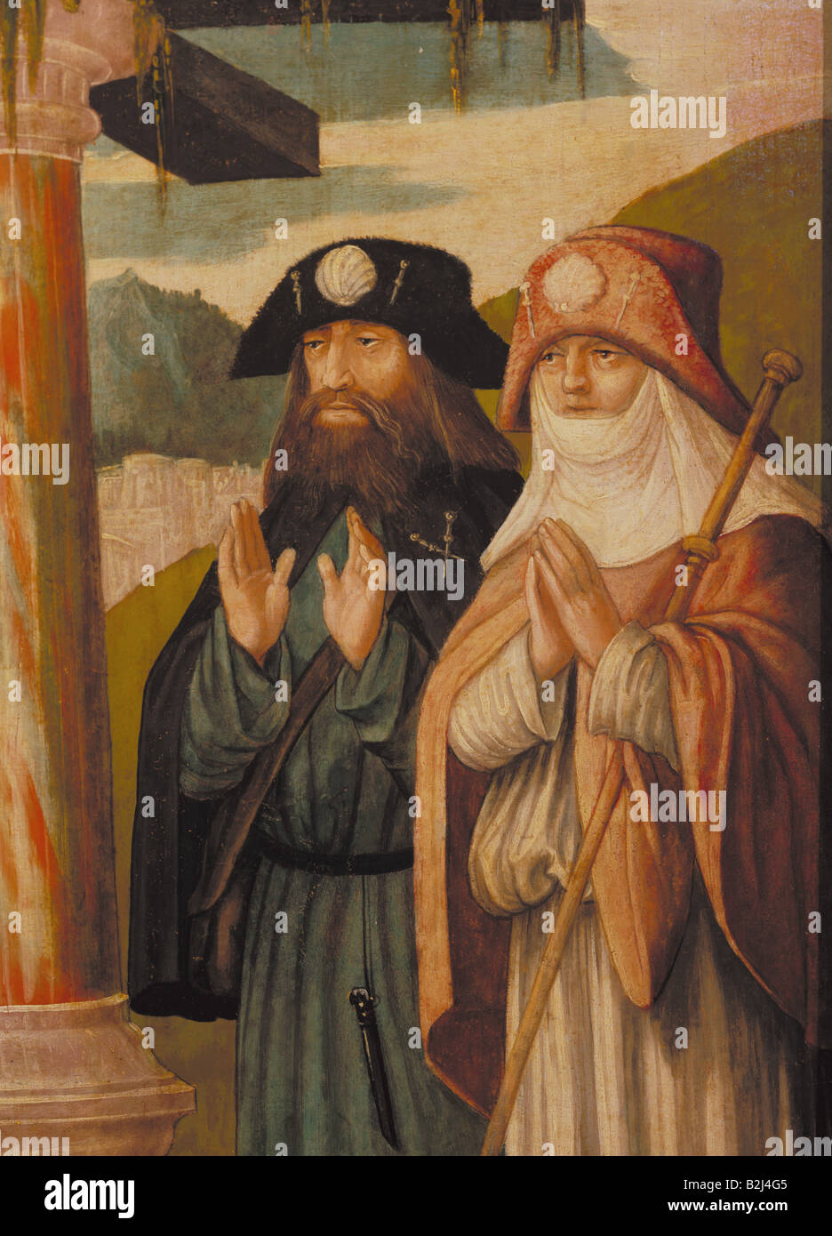 religion, christianity, pilgrimage, pilgrims, painting, gallow miracle of Saint James, detail, the parents of the executed, Nuremberg School, oil on panel, circa 1520/1530, Franconian Gallery, Kronach, Stock Photo