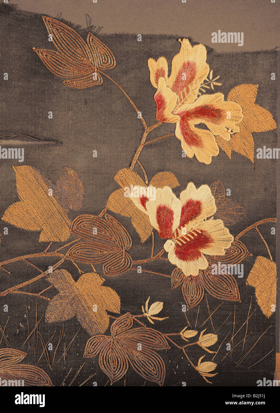 textile / fabric, cloth, embroidery, gold thread, width 27 cm, Japan, circa 1900, Stock Photo