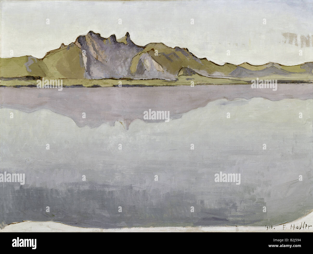 fine arts, Hodler, Ferdinand, (1853 - 1918), painting, 'Thunersee mit Stockhornkette', 'lake Thun with Stockhorn mountain range', 1910, oil on canvas, 88 cm x 66 cm, communal arts gallery, Mannheim, Germany, Artist's Copyright has not to be cleared Stock Photo