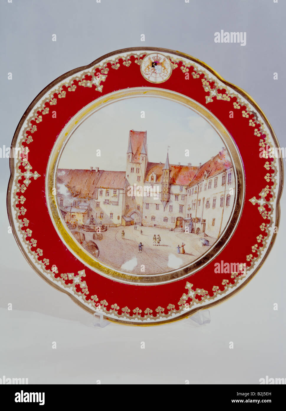 geography / travel, Germany, Munich, Alter Hof, dish, design by Domenico Quaglio, porcellain, Nymphenburg manufactory, circa 1842 - 1845, Stock Photo
