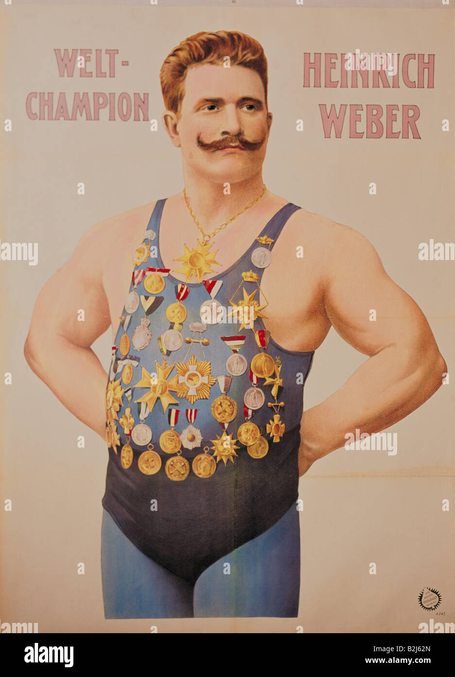 Weber, Heinrich, 2.5.1875 - 1958, German athlete (wrestler), half length, colour lithograph, poster, printed by Adolph Friedländer, Hamburg, 1900, Deutsches Plakat Museum, Essen, Stock Photo
