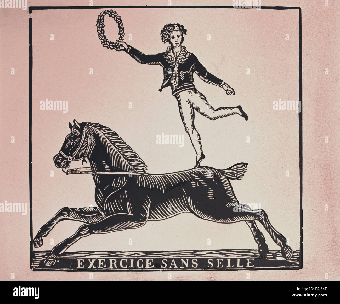 circus, acrobatics, circus riding, announcement, 'exercise without saddle', woodcut, Vienna, circa 1830, private collection,  , Stock Photo