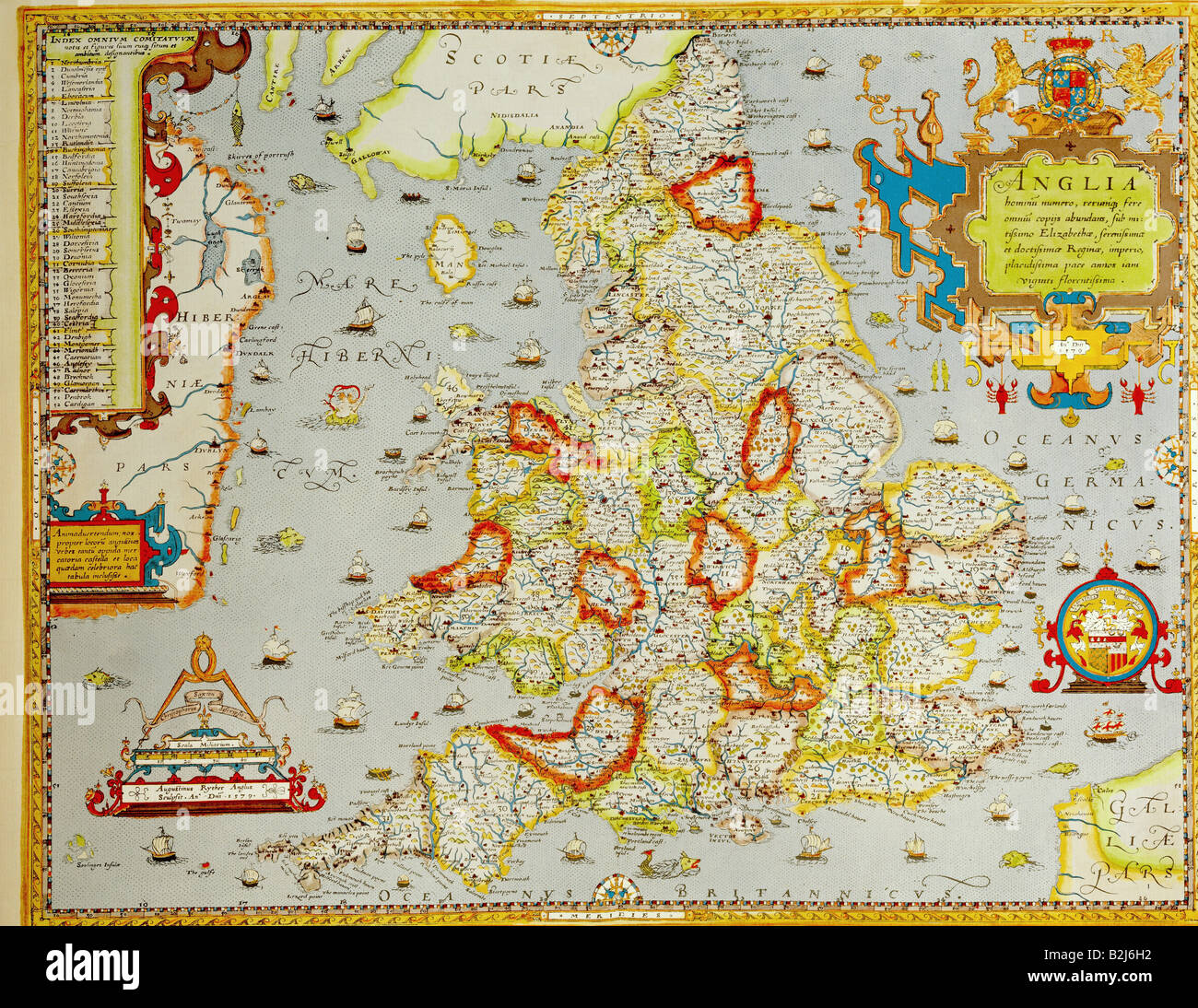 cartography, maps, Great Britain, England during the reign of Queen Elizabeth I, drawn by 