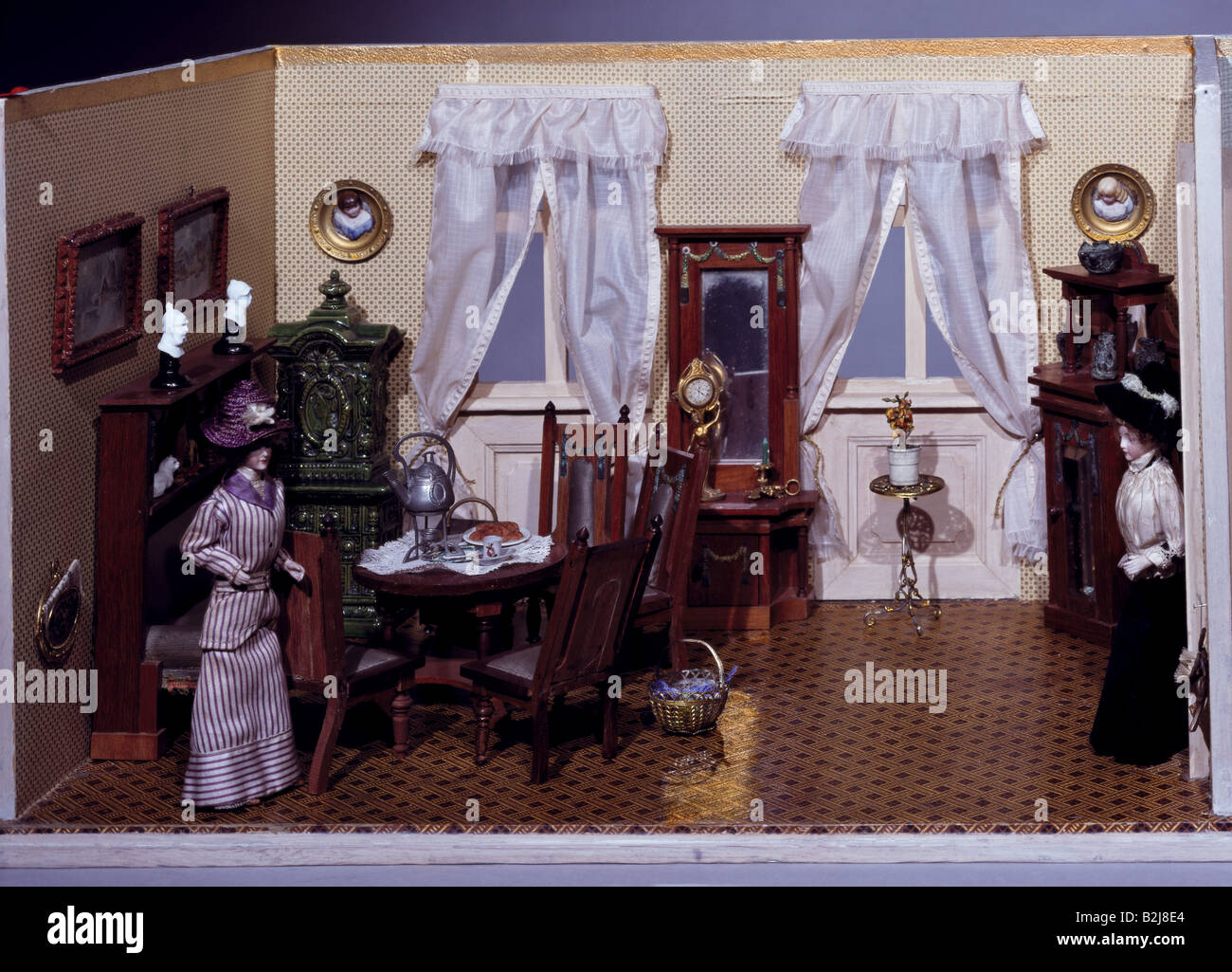 toys, dolls, dollhouse, living room, South Germany, circa 1900, Stock Photo