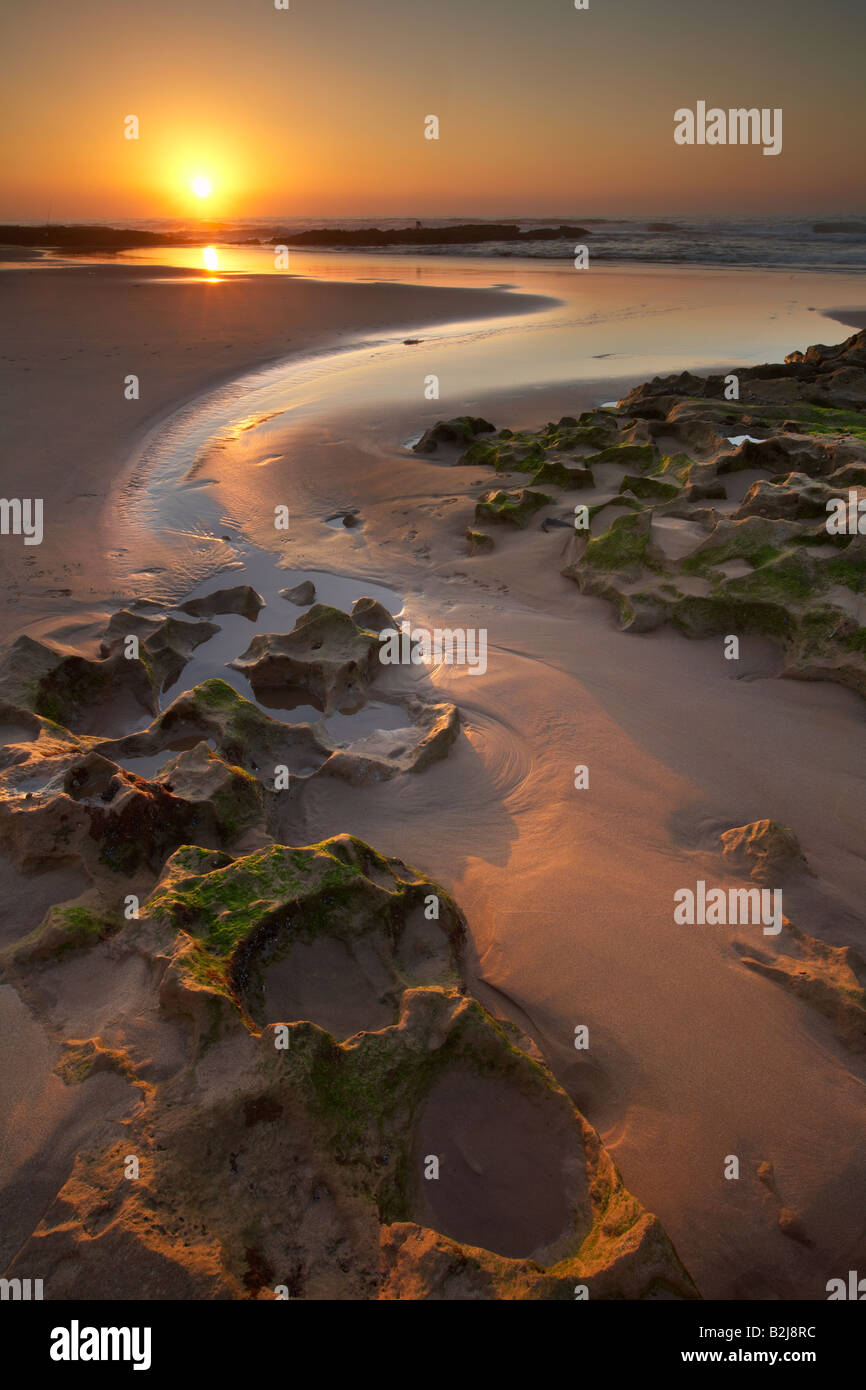the beach south of Agadir at sunset, Morocco Stock Photo