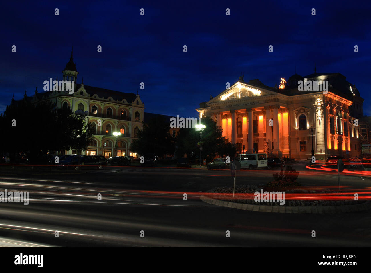 The theatre building and the Astoria palace from Oradea, Romania Stock Photo