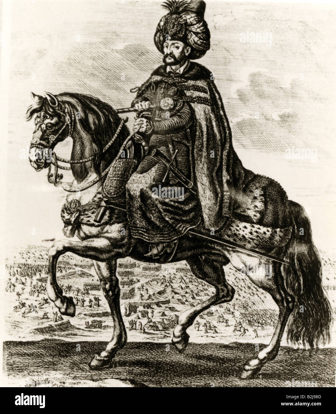 Köprülü, Fazil Ahmed, 1626 - 30.10.1676, Ottoman politician, Grand Vizier of the Ottoman Empire 1661 - 1676, equestrian image, engraving, 17th century, , Artist's Copyright has not to be cleared Stock Photo