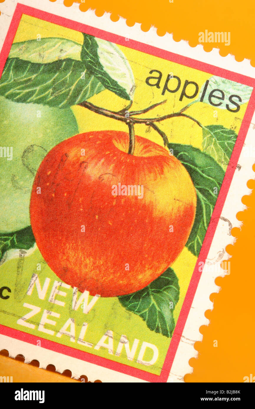 New Zealand post postage stamp featuring an apple design Stock Photo