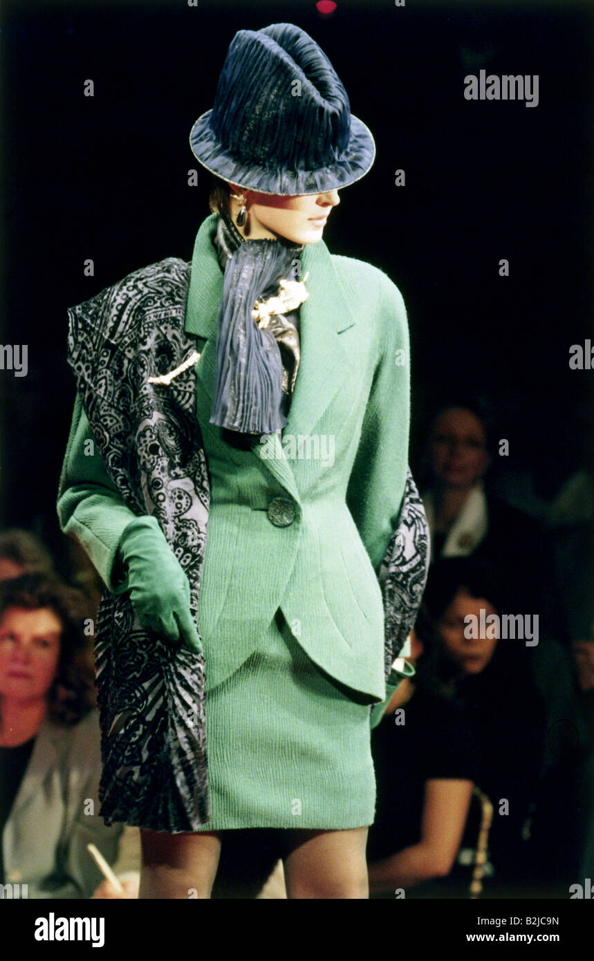 fashion, 1990s, mannequin, wearing costume, hat and scarf, catwalk ...