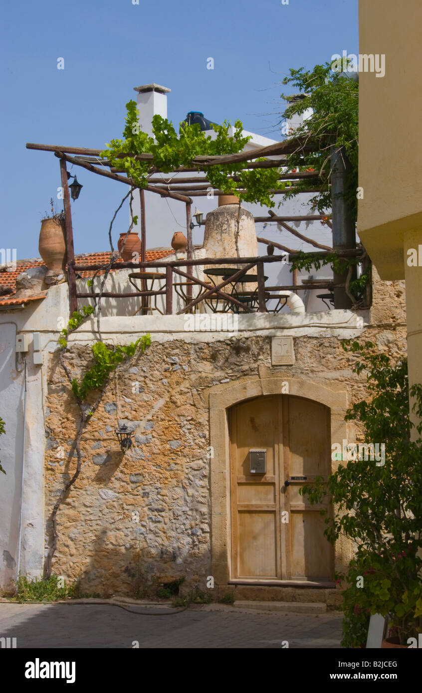 Traditional village house in Malia Old Town on the Greek Mediterranean island of Crete GR EU Stock Photo