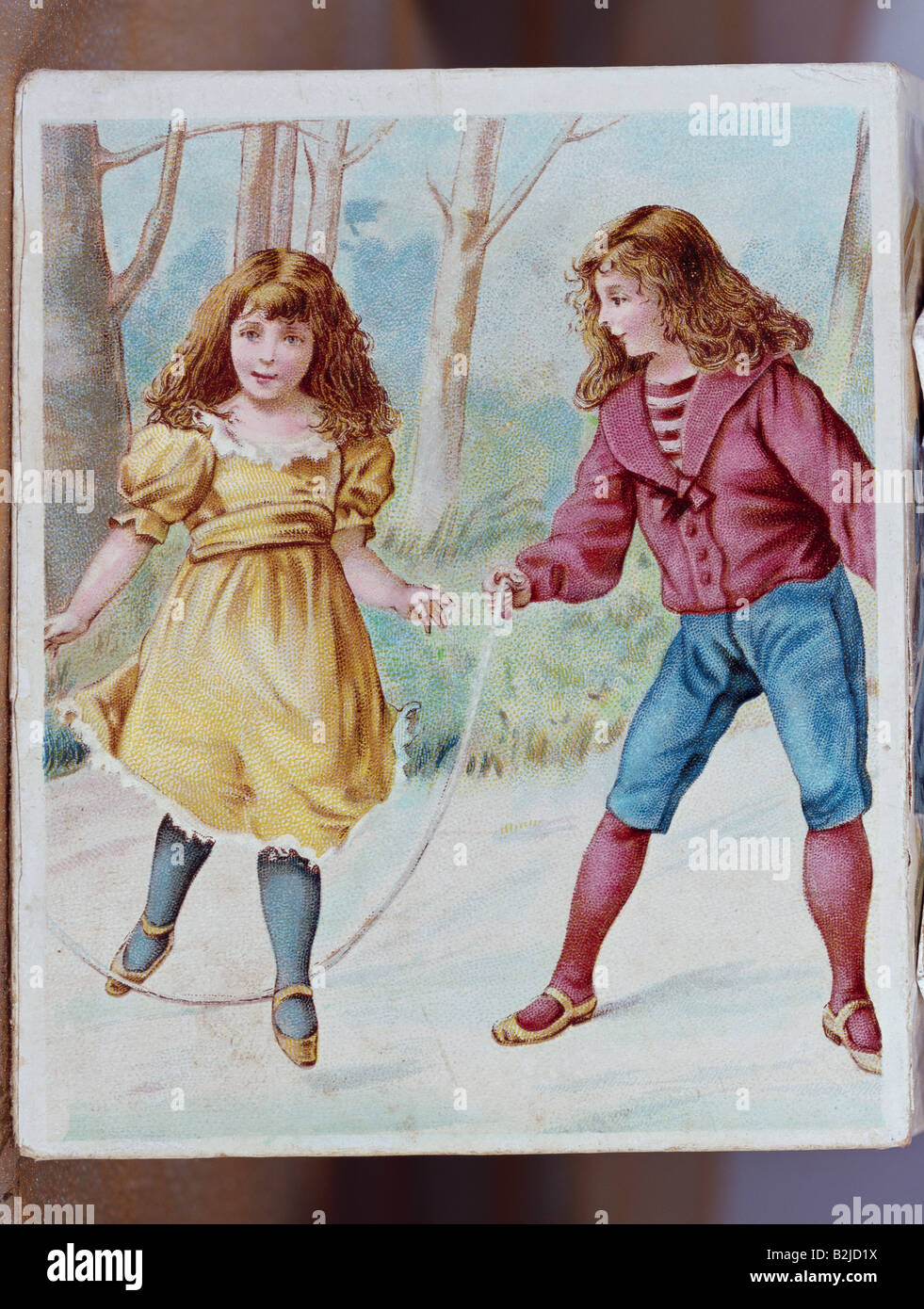 Jump Rope History people, children, playing, girls jumping rope, colour lithograph, Grat ...