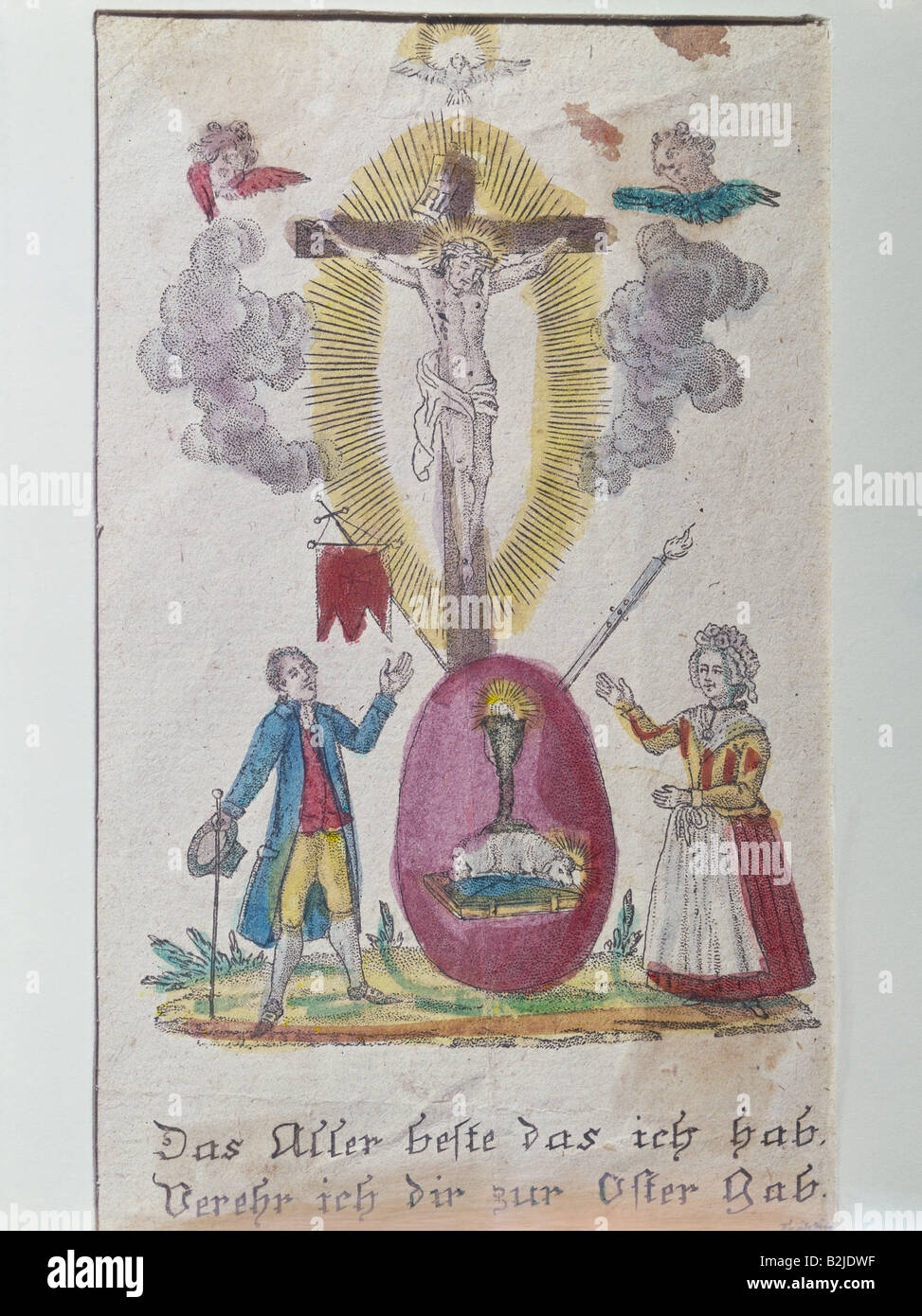 festivity, Easter, devotional picture, hand coloured copper engraving, Northern Switzerland, 2nd half 18th century, , Artist's Copyright has not to be cleared Stock Photo