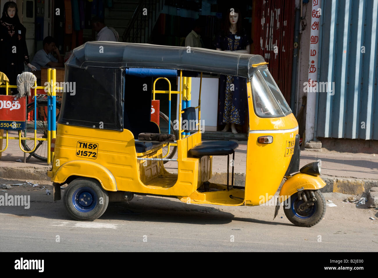 Yellow Autorickshaw in Madurai South India Stock Photo