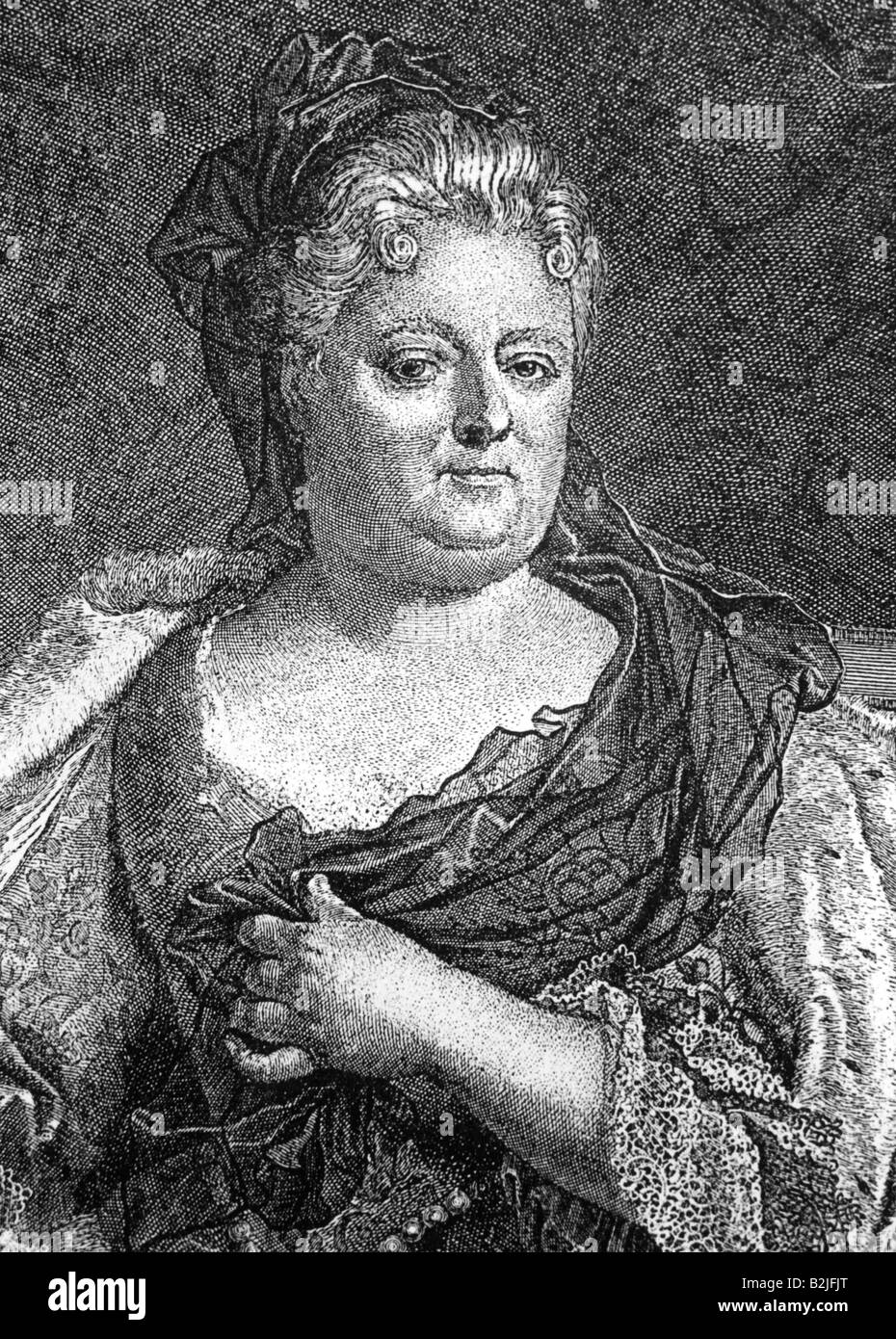 Elizabeth Charlotte, 27.5.1652 - 8.12.1722, Duchess of Orleans 17.11.1671 - 8.6.1701, half length, engraving by Marie Hortense Hortemels, 18th century, , Artist's Copyright has not to be cleared Stock Photo