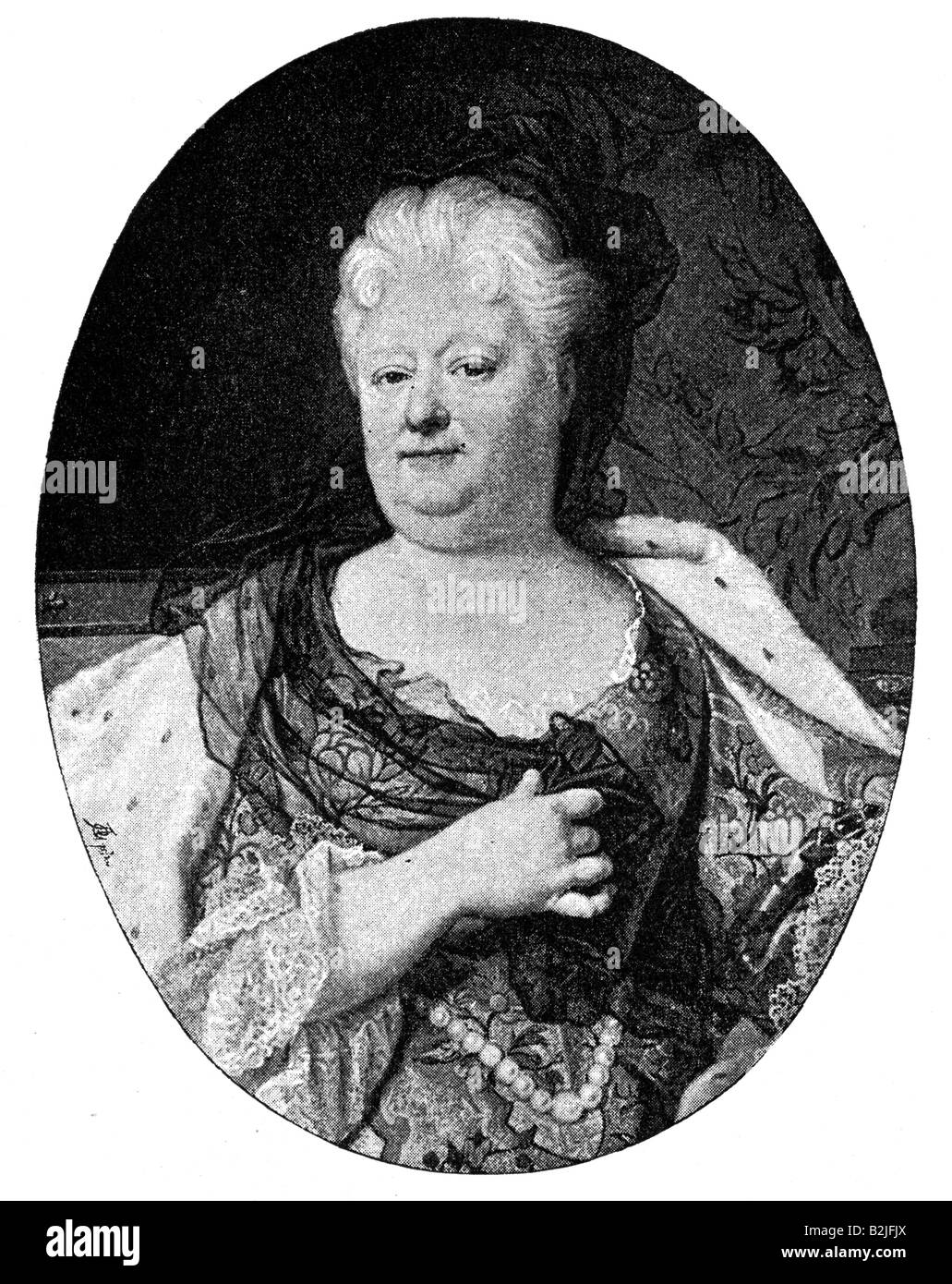 Elizabeth Charlotte, 27.5.1652 - 8.12.1722, Duchess of Orleans 17.11.1671 - 8.6.1701, half length, engraving, 18th century, , Artist's Copyright has not to be cleared Stock Photo