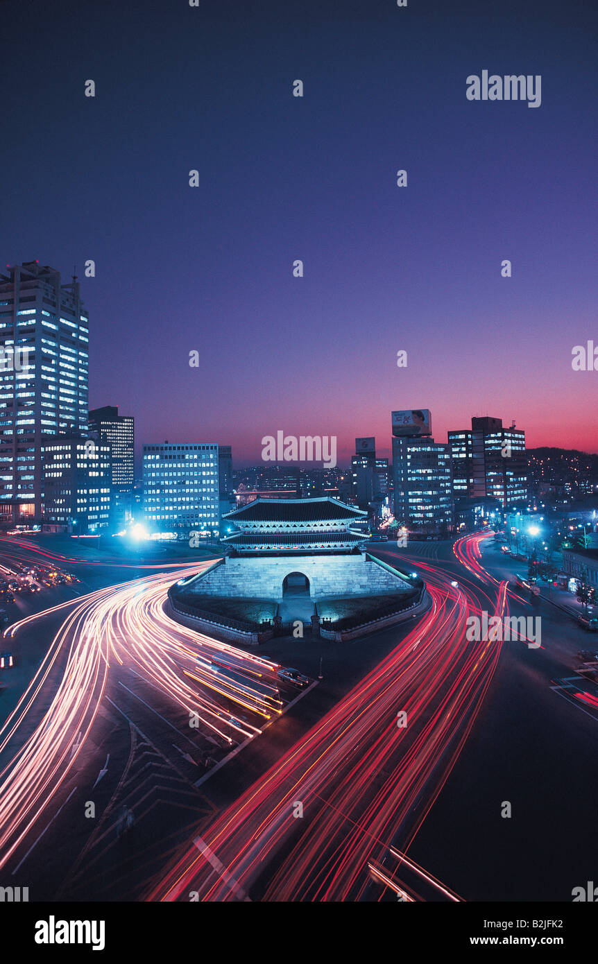 South Korea. Seoul. Traffic around Namdaemun gate. Stock Photo