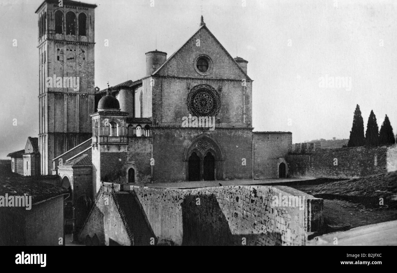 geography, Italy, Assisi, churches, Basilica of San Francesco d' Assisi, built in 1228, Stock Photo